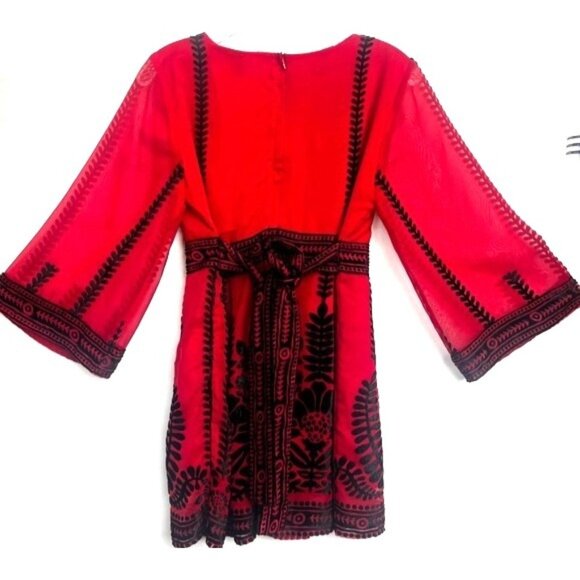 Boston Proper 3/4 Bell Sleeve Velvet Burnout Blouse Ties Back Small Whimsigoth - Picture 8 of 16